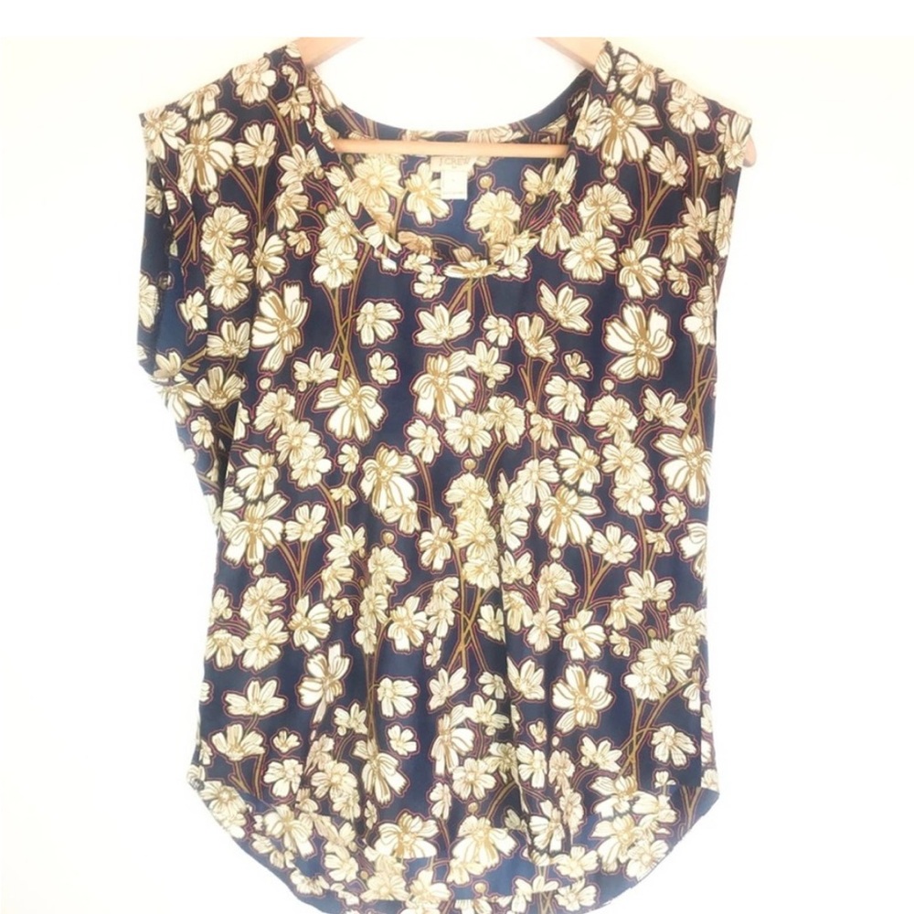 J.Crew Navy & Cream Floral Shell Sleeveless Top 4
